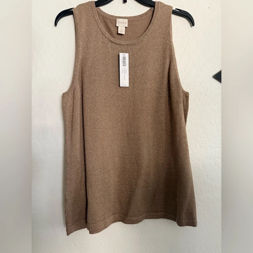 CHICO’S Gold Lurex Sweater Tank - NEW w/ Tags - Size 2 (Large) - Picture 4 of 9